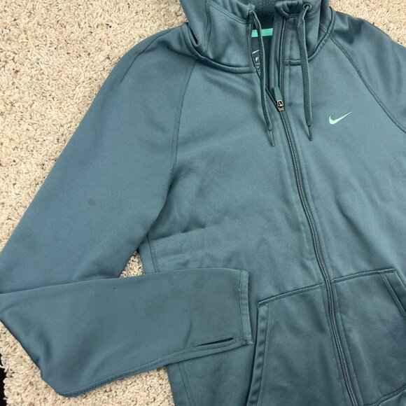 Nike Women's XS Full Zip Fleece Lined Green Blue Gray Hooded Jacket W Pockets - Picture 5 of 9